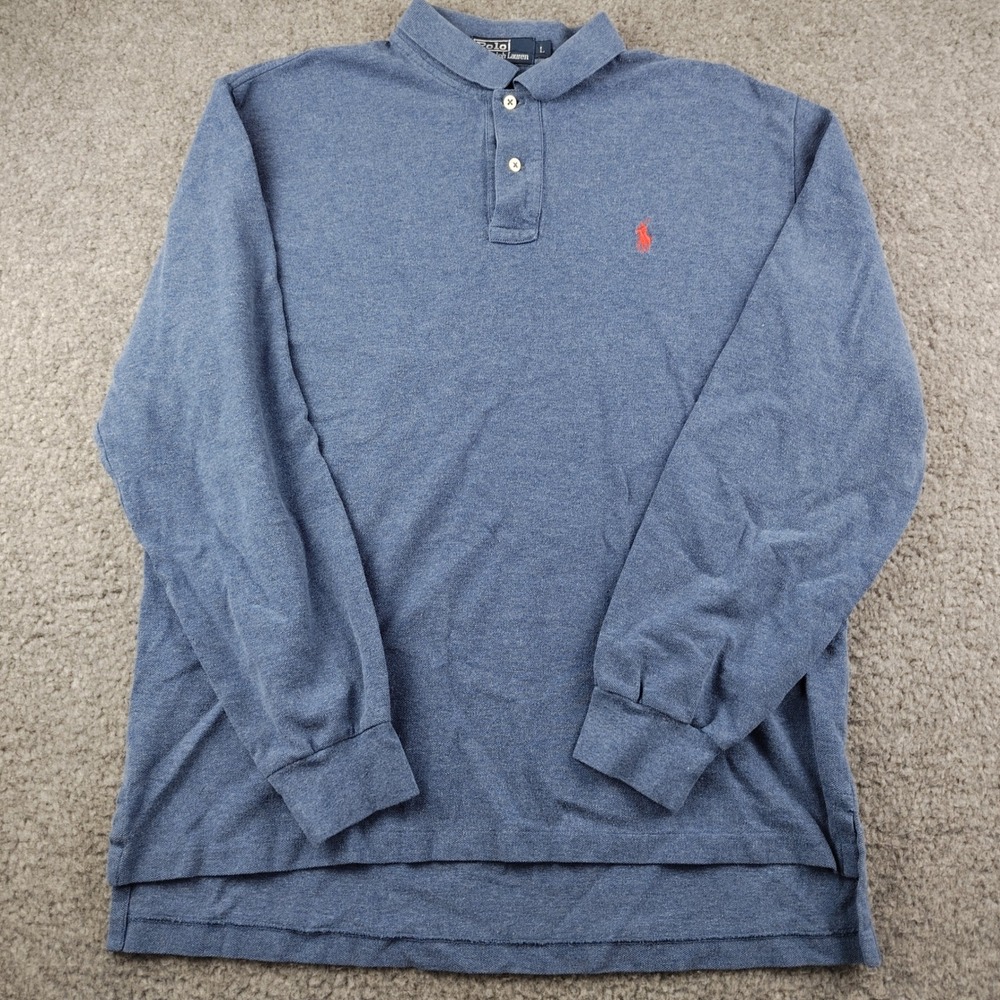 VTG Polo Ralph Lauren Polo Shirt Mens Large Blue Long Sleeve Pony Preppy EUC